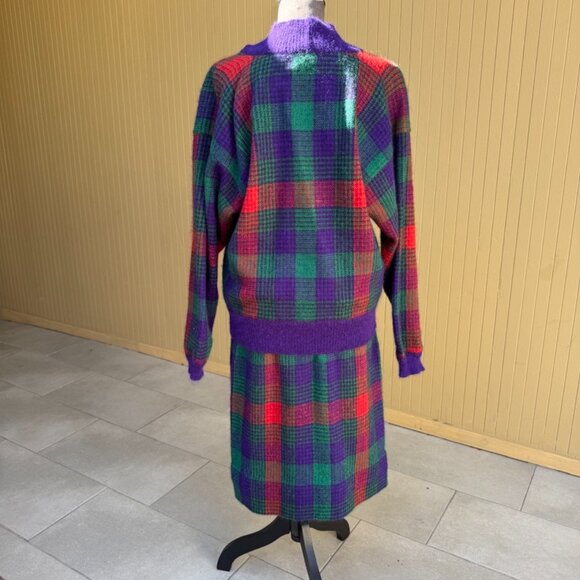70s Missoni Skirt Set Knit Sweater Tartan Mohair Wool Matching Vintage Designer - Picture 6 of 7